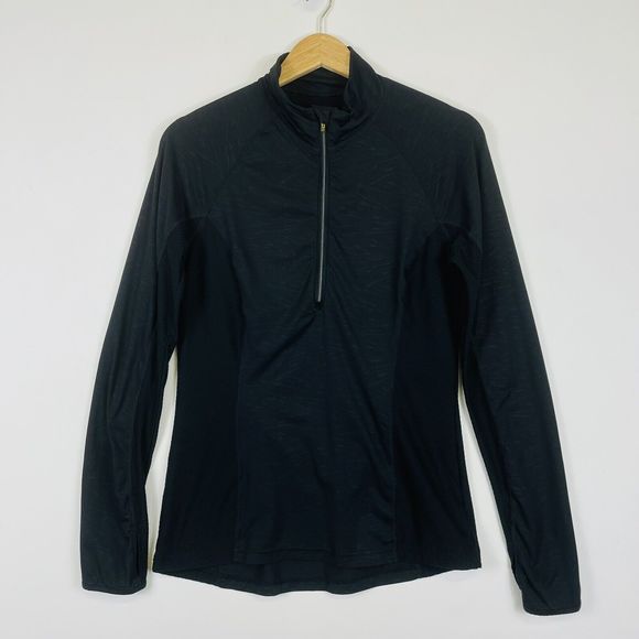 Athleta Black Mesh Panel Lightweight Quarter Zip Active Jacket Womens Medium - Picture 1 of 7